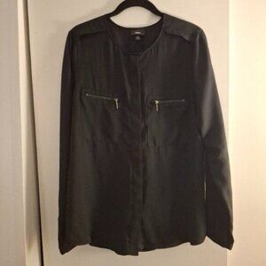 Wassio Women's Black Utility Long Sleeve Top with Zippered Pockets